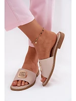 Pantofle z přírodní kůže Ploché podpatky  Nude model 22133746 - S.Barski