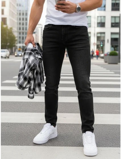 Pánske džínsy slim fit čierne FashionStreet UX4483