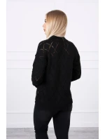 Sveter s polovičným rolákom a kosoštvorcovým vzorom čierny