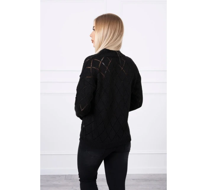Sveter s polovičným rolákom a kosoštvorcovým vzorom čierny