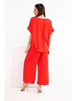 Dámska viskózna blúzka s krátkym rukávom a široké nohavice červená