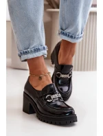 Zazoo 20175 Lakierowane Półbuty Damskie Na Słupku Skóra Naturalna Czarne