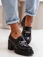 Zazoo 20175 Lakierowane Półbuty Damskie Na Słupku Skóra Naturalna Czarne