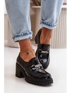 Zazoo 20175 Lakierowane Półbuty Damskie Na Słupku Skóra Naturalna Czarne