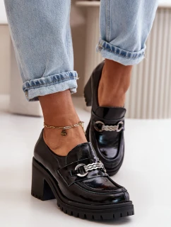 model 21669276 Lakované Polobotky Dámské Na Podpatku Přírodní Kůže Černé - Zazoo