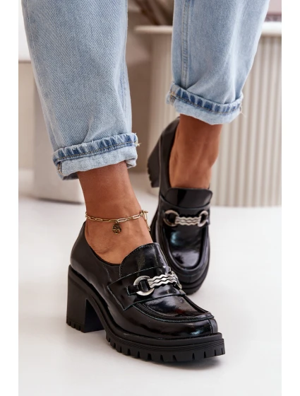 Zazoo 20175 Lakierowane Półbuty Damskie Na Słupku Skóra Naturalna Czarne