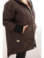 Dámská bunda Plus Size prošívaná s kapucí hnědá