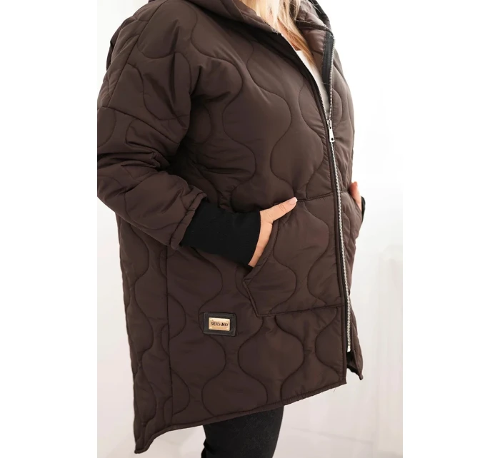 Dámská bunda Plus Size prošívaná s kapucí hnědá