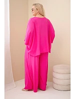 Dámský komplet Plus Size z viskózy se širokými kalhotami a halenkou fuchsiová