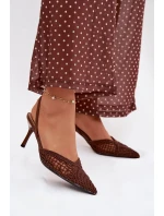 Kožené sandály s pletením na hnědé model 21919237 - Boto