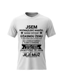 Pánské bavlněné tričko s potiskem - JSEM ROZMAZLENÝ MANŽEL - bílé