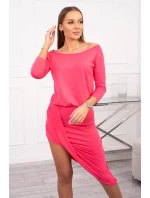 Asymetrické šaty, 3/4 rukávy, malinová farba Asymetrické šaty, 3/4 rukávy, malinová farba