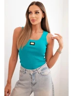 Dámsky prúžkovaný top s ozdobnou aplikáciou tmavá mentolová Dámsky prúžkovaný top s ozdobnou aplikáciou tmavá mentolová