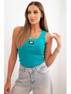 Dámsky prúžkovaný top s ozdobnou aplikáciou tmavá mentolová
