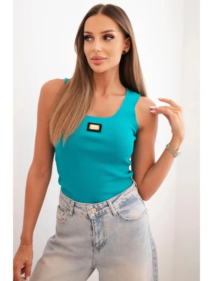 Dámsky prúžkovaný top s ozdobnou aplikáciou tmavá mentolová Dámsky prúžkovaný top s ozdobnou aplikáciou tmavá mentolová