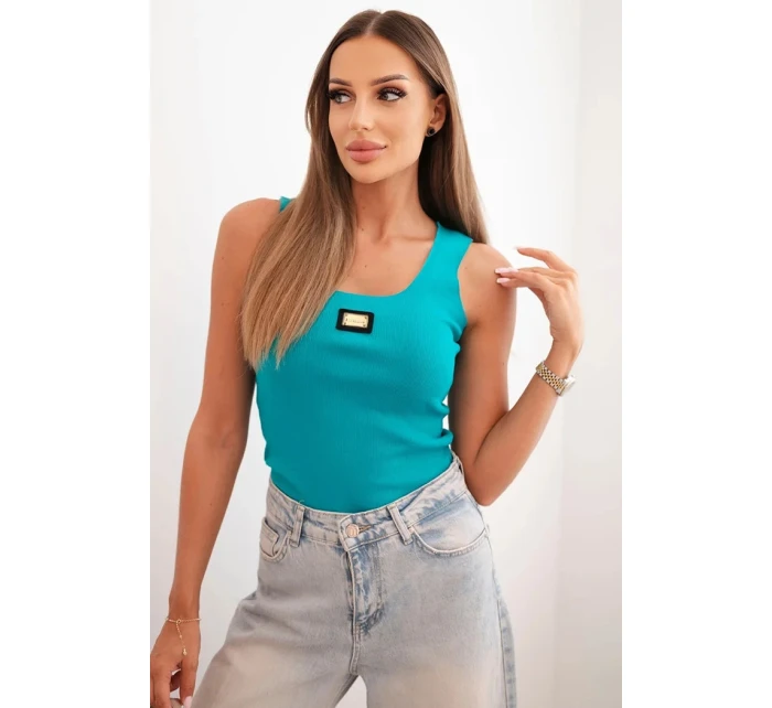 Dámsky prúžkovaný top s ozdobnou aplikáciou tmavá mentolová Dámsky prúžkovaný top s ozdobnou aplikáciou tmavá mentolová