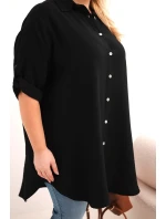 Dámská košile Plus Size z viskózy s delší zadní částí černá