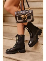 Zateplené pracovní boty na plochém podpatku Černé model 21633334 - Boto