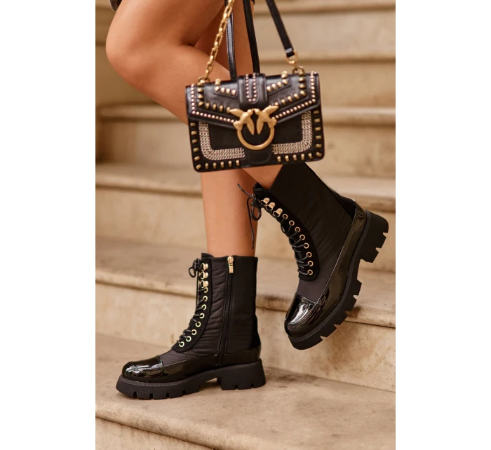 Zateplené pracovní boty na plochém podpatku Černé model 21633334 - Boto