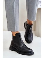 Kožené Boty Na Plochém Podpatku Zateplené Černé model 21675477 - EVENTO Kožené Boty Na Plochém Podpatku Zateplené Černé model 21675477 - EVENTO