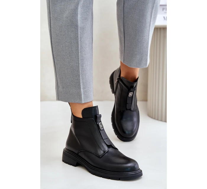 Kožené Boty Na Plochém Podpatku Zateplené Černé model 21675477 - EVENTO Kožené Boty Na Plochém Podpatku Zateplené Černé model 21675477 - EVENTO