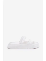 Piankowe Lekkie Klapki Damskie Na Platformie S.Barski ZK51-001 Białe