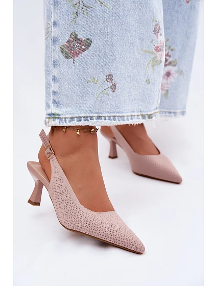 Materiálové sandály na podpatku Špinavě růžové model 22122558 - Boto