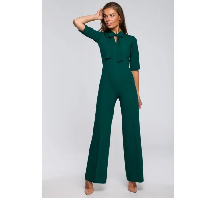 S243 Elegantný overal so zaväzovaním za krkom - zelený