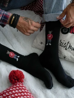 Pánske ponožky s medvedíkom v okuliaroch - čierne