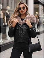 Dámska zimná kožená bunda s kožušinou, čierna, FashionStreet TY5978