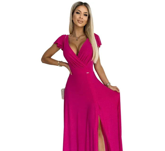 411-5 CRYSTAL trblietavé dlhé šaty s výstrihom - FUSSION 411-5 CRYSTAL trblietavé dlhé šaty s výstrihom - FUSSION