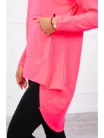Mikina s dlhým chrbtom a kapucňou ružová neónová