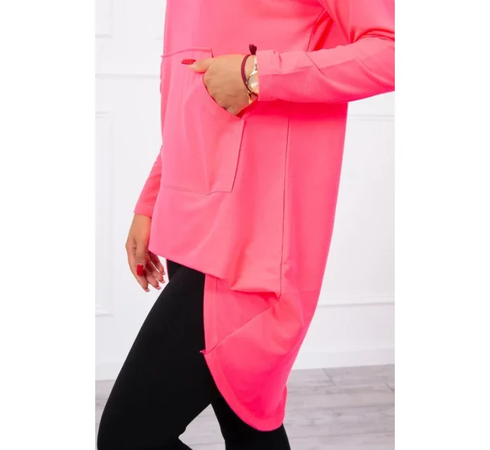 Mikina s dlhým chrbtom a kapucňou ružová neónová