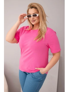 Dámská bavlněná halenka Plus Size s krátkým rukávem basic růžová