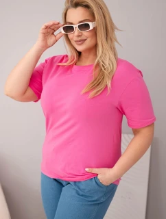 Dámská bavlněná halenka Plus Size s krátkým rukávem basic růžová
