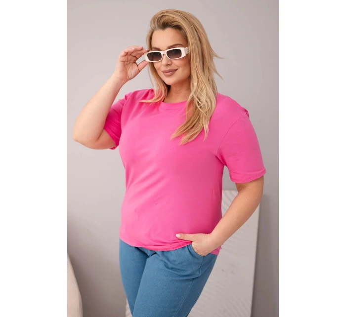 Dámská bavlněná halenka Plus Size s krátkým rukávem basic růžová