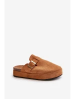 Damskie Klapki Chodaki Na Platformie Ze Złotą Klamrą Camel Terilaina Damskie Klapki Chodaki Na Platformie Ze Złotą Klamrą Camel Terilaina