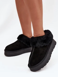 Kožené semišové sněhule dámské s kožešinou Černé model 21709719 - Boto