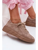 Kožené semišové dámské tenisky na platformě Tmavě béžové Danida