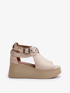 Kožené sandále na klinoch Zazoo, béžové