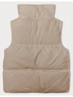 Svetlo béžová páperová dámska vesta so stojačikom (5M3150-62)