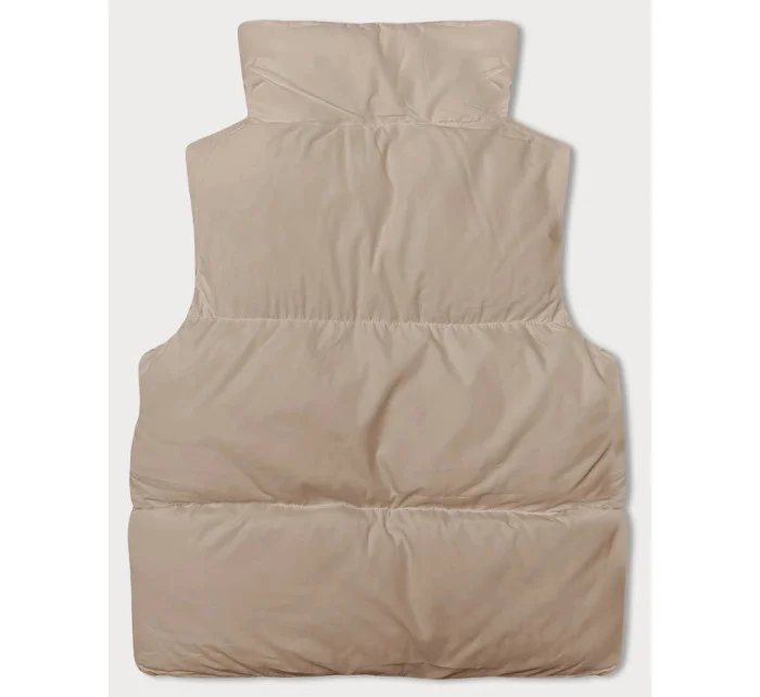 Svetlo béžová páperová dámska vesta so stojačikom (5M3150-62)