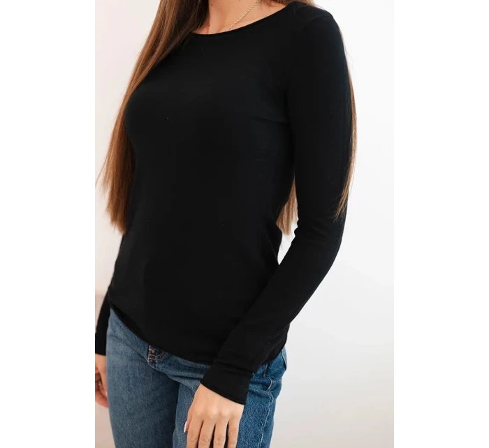 Dámsky viskózový sveter s okrúhlym výstrihom a priliehavým strihom čierny Dámsky viskózový sveter s okrúhlym výstrihom a priliehavým strihom čierny
