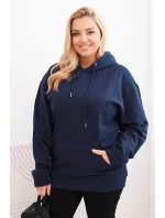 Plus veľkosť dámska mikina s kapucňou s klokaním vreckom bavlna modrá