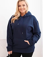 Plus veľkosť dámska mikina s kapucňou s klokaním vreckom bavlna modrá