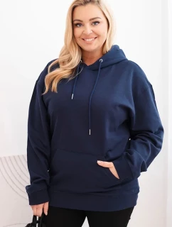 Plus veľkosť dámska mikina s kapucňou s klokaním vreckom bavlna modrá