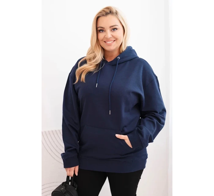 Plus veľkosť dámska mikina s kapucňou s klokaním vreckom bavlna modrá