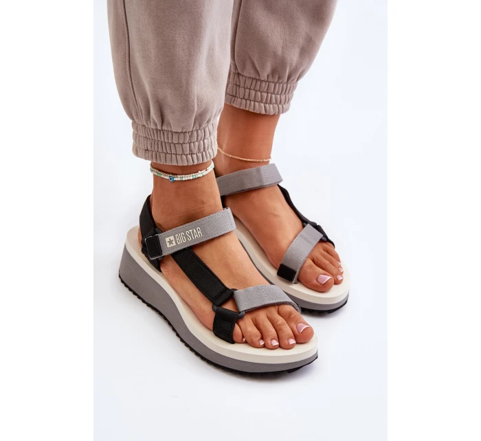 Sandały Damskie Na Platformie I Koturnie Big Star NN274A054 Szare Sandały Damskie Na Platformie I Koturnie Big Star NN274A054 Szare