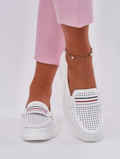 Skórzane Mokasyny Damskie Białe Dovema