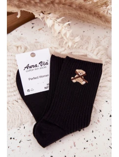 Bavlněné ponožky pruhované s medvědem Černé